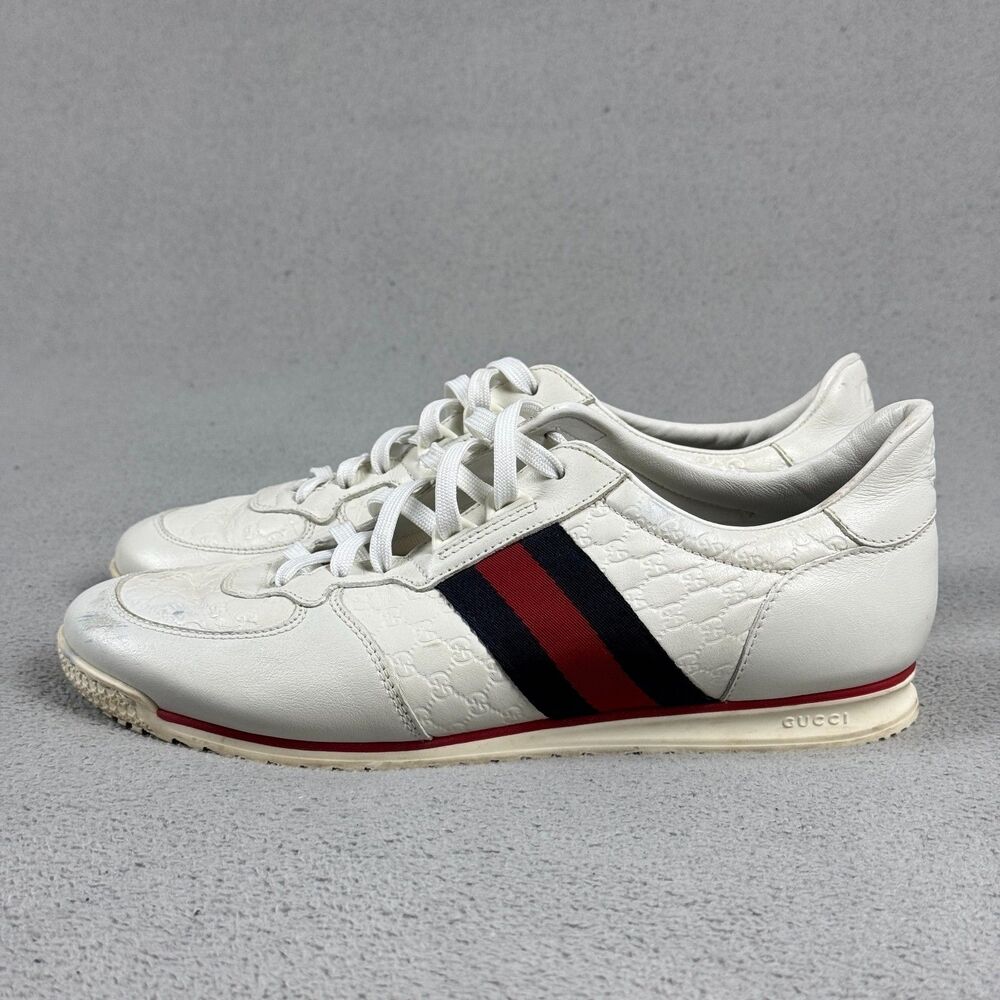 Women's 39 G Gucci Sneakers 234359 Guccissima Cream White Leather Shoes